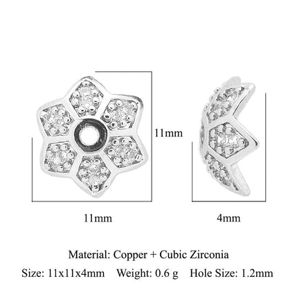 5 pcs/pack, snowflake lotus copper zircon bracelet beads.