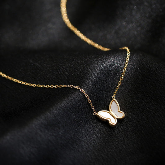 White shell butterfly titanium steel necklace