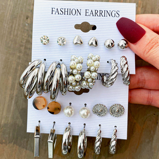 New Metal Earrings Set 12 Pairs Jewelry