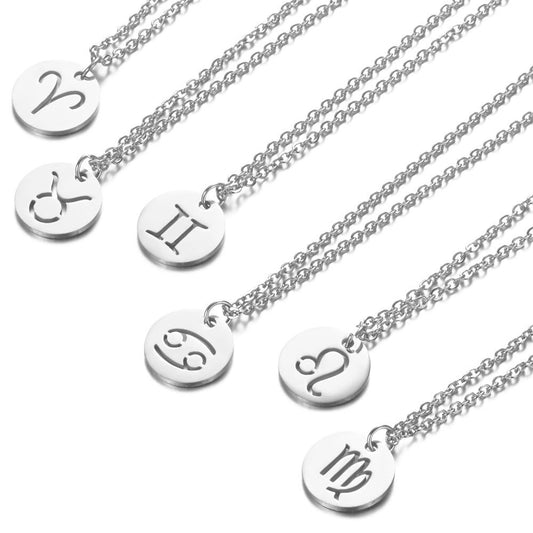 Twelve constellations titanium steel necklace