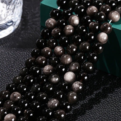 7A natural binocular silver obsidian loose beads