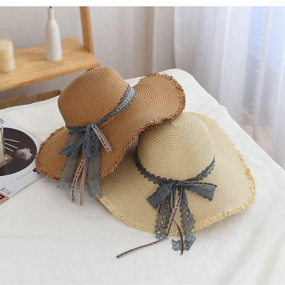 Sombrero de sol con flecos de malla para mujer, sombrero de paja de verano para la familia, protección solar 