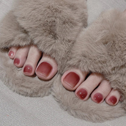 Pegatinas para uñas de los pies de color rojo vino, 24 unidades 