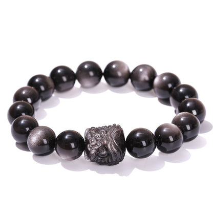 Natural silver obsidian lion bracelet obsidian