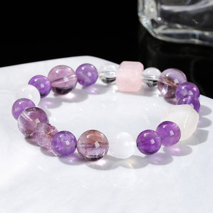 7A Natural Ice Transparent Amethyst Round Bead Bracelet