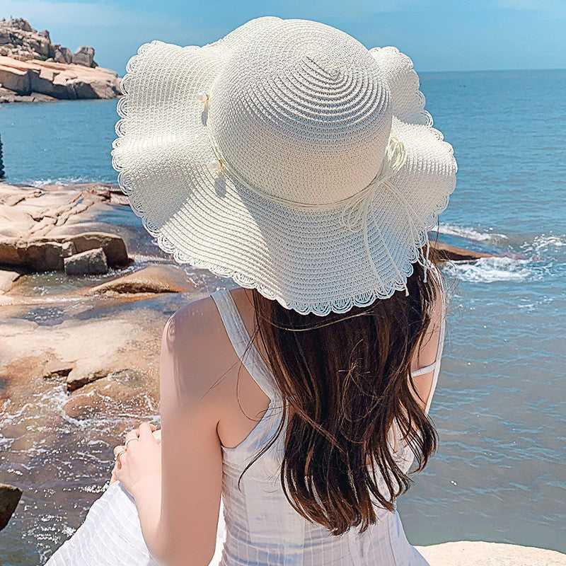 Wave-Edge Bow Wide-Brim Hat