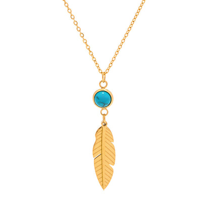 Feather inlaid turquoise necklace