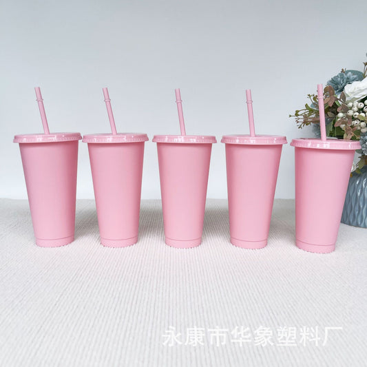 710Ml pink straw cup can be set LOGO