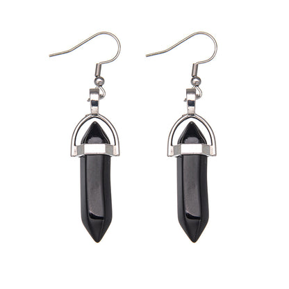 Crystal Hexagonal Column Pendant Stainless Steel Earrings