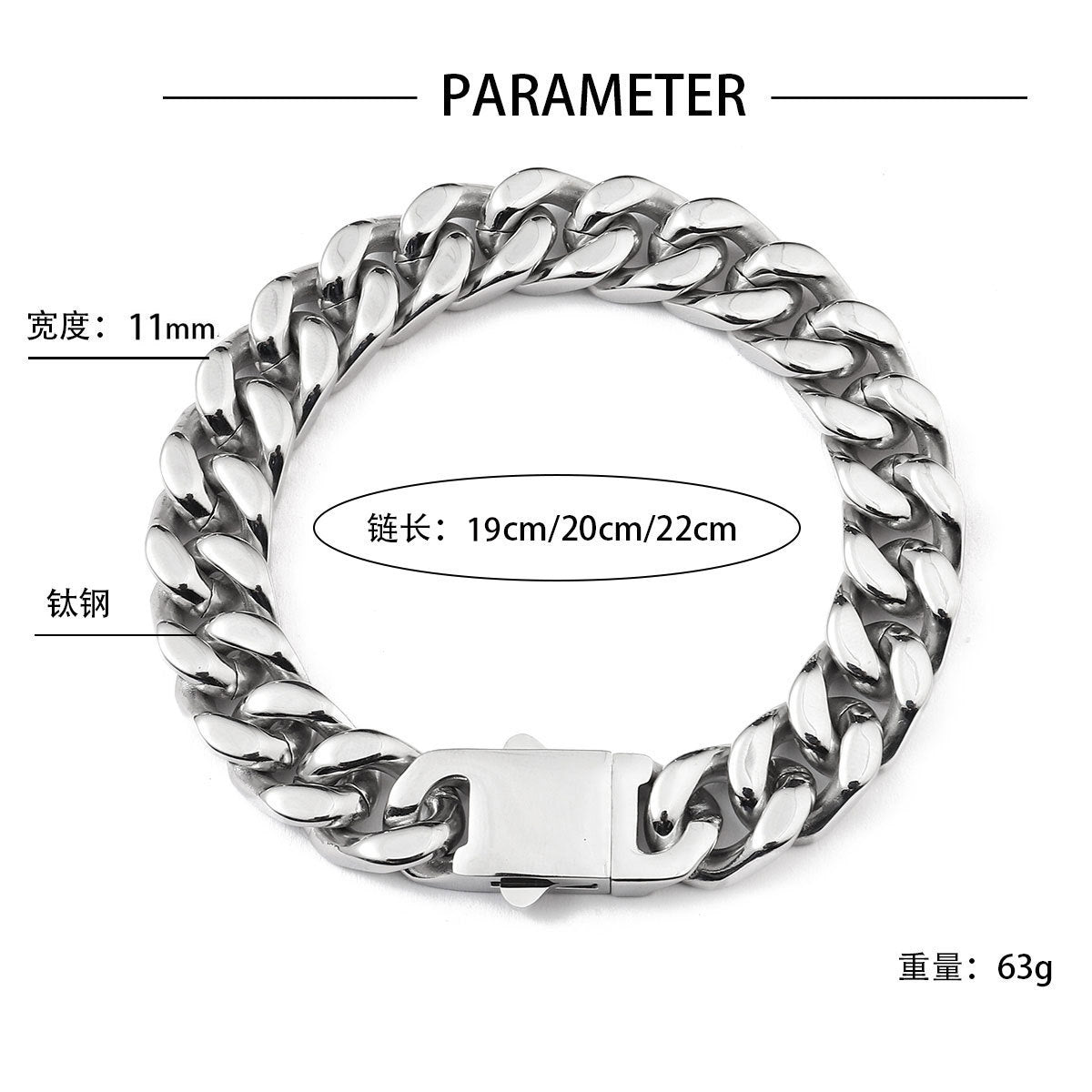 Cuban chain bracelet 11mm encrypted four-sided ground stainless steel