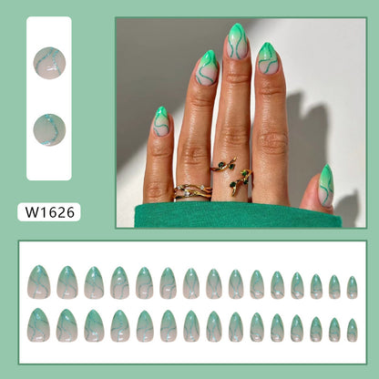 Minimalist Green Wave Detachable Fake Nails