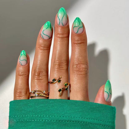 Minimalist Green Wave Detachable Fake Nails