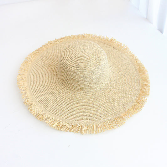 Sombrero de paja con ala deshilachada de 48 cm 