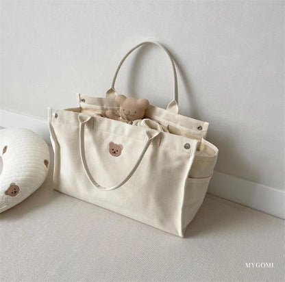 Casual simple bear embroidery mother bag