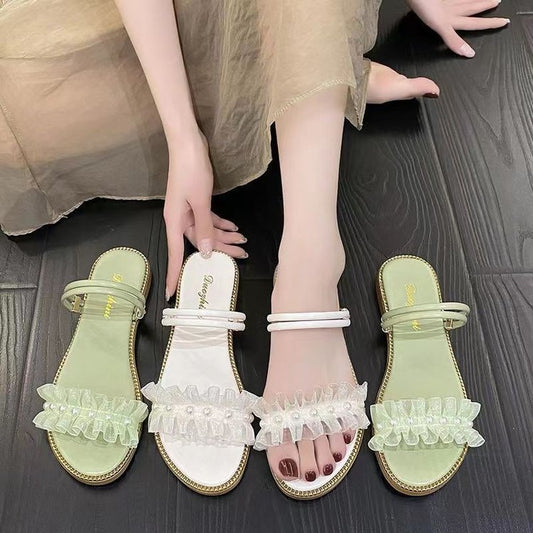 Two flower pearl slippers