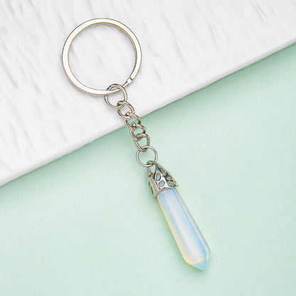 Natural crystal hexagonal column keychain bag pendant