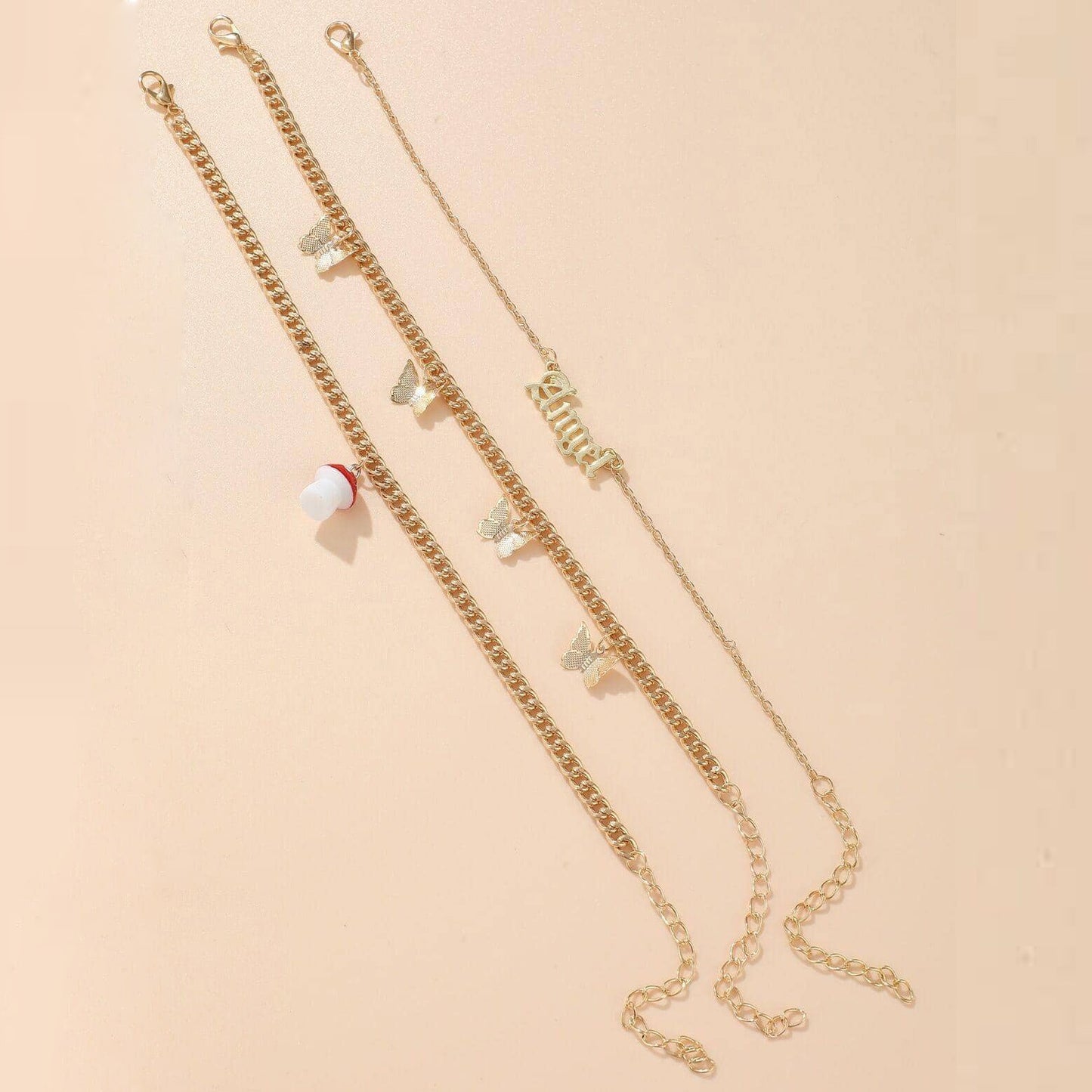 Angel letter anklet set 3 pieces