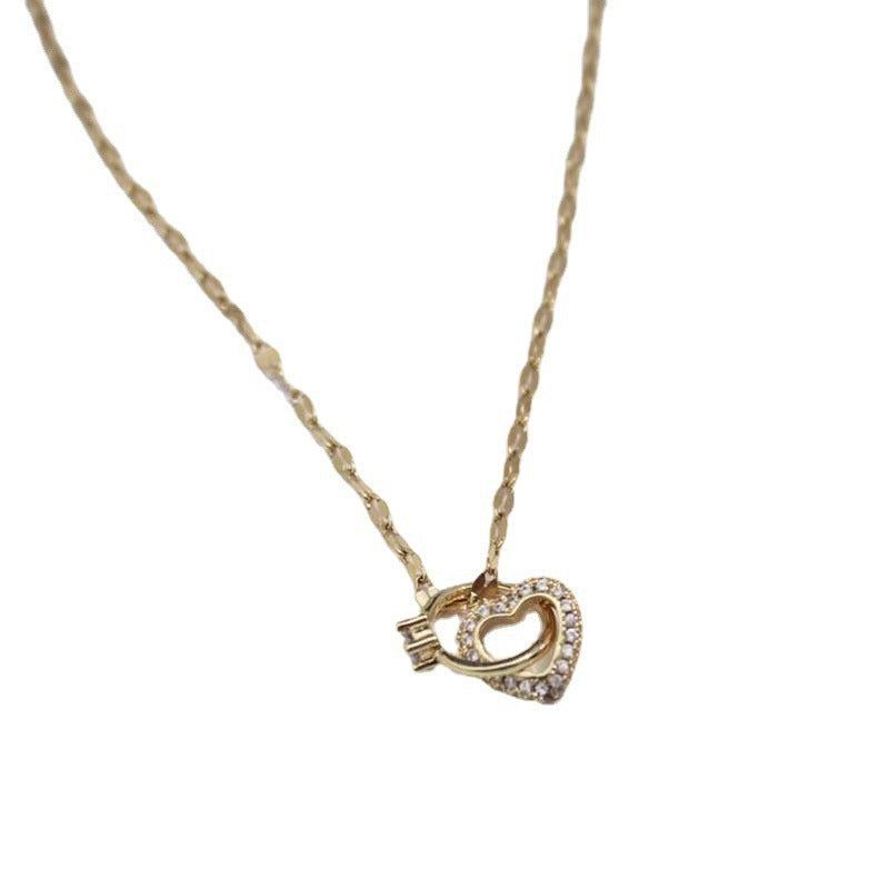 Double ring, love diamond ring necklace.