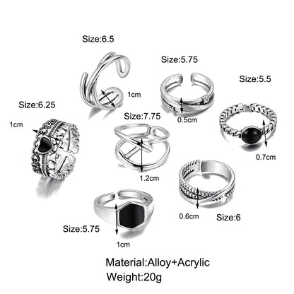 7-piece cross heart ring set