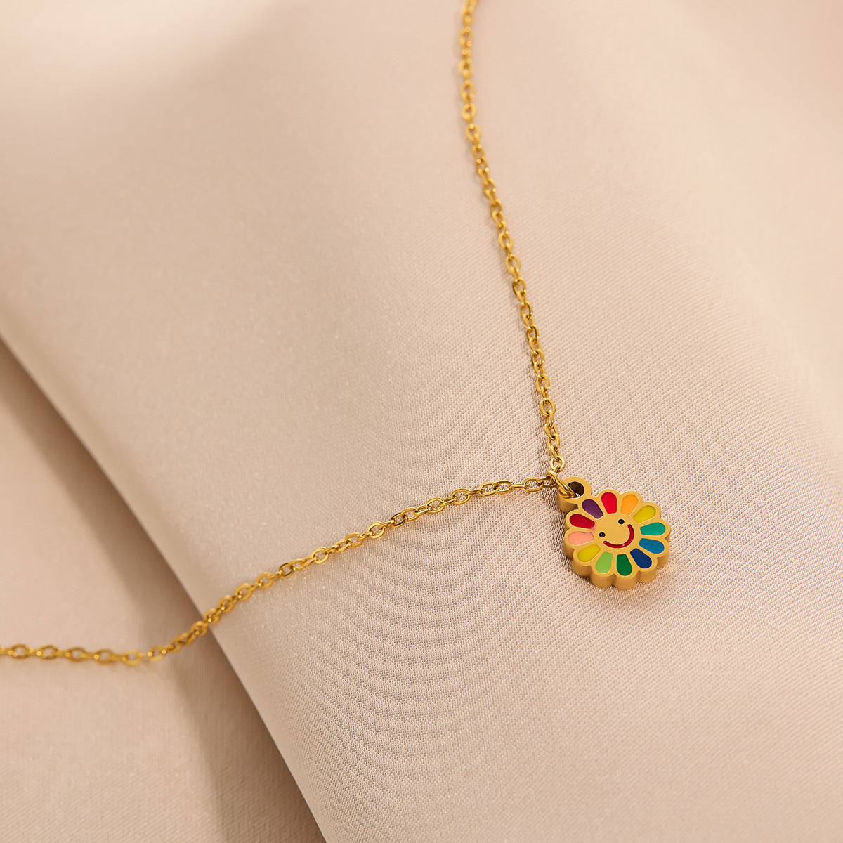 Colorful smiley face sun flower necklace