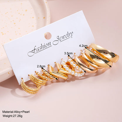 Gold twist earrings set 6 pieces