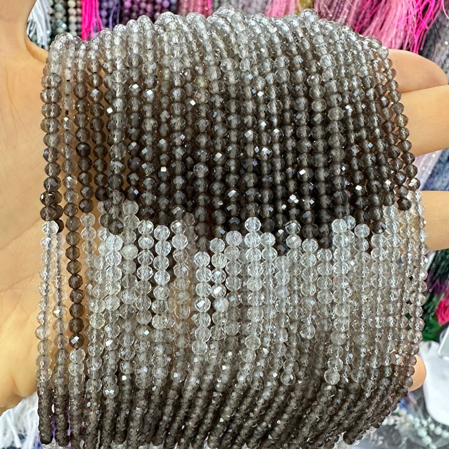 3-4MM natural gradient smoky quartz faceted beads loose beads