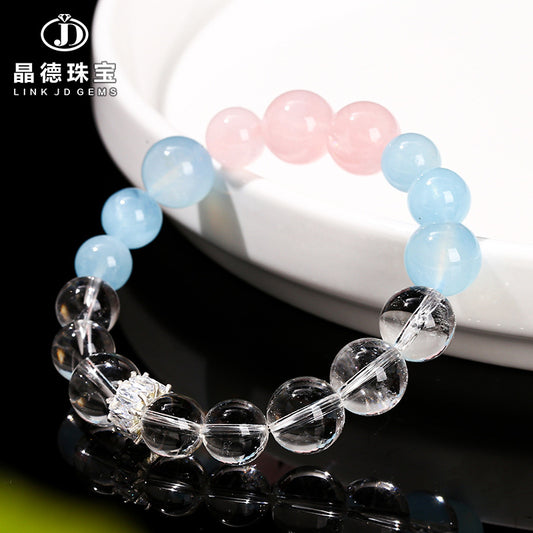 7A Natural White Crystal Sea Blue BMW Powder Crystal Bracelet