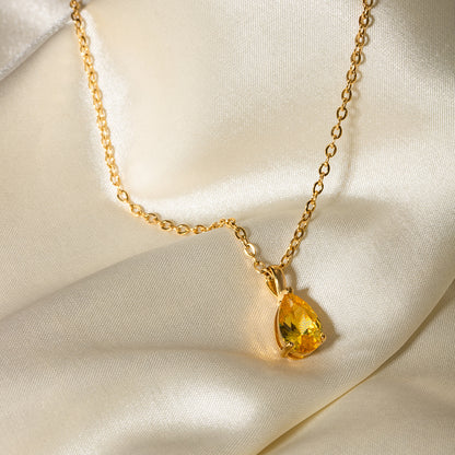 Yellow Zirconia Drop Shape Pendant Necklace