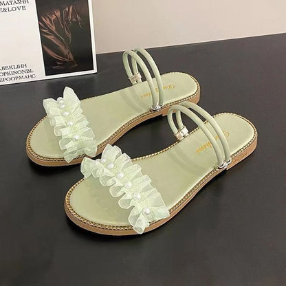 Two flower pearl slippers