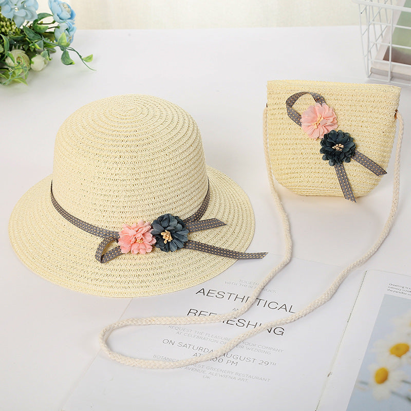 New Kids Sun Hat Straw Bag Set Cute Girls' Fisherman Bag Summer Beach