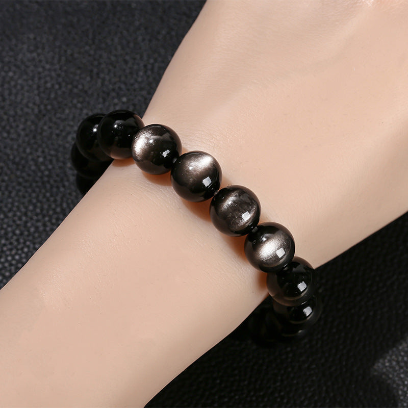 Pulsera de obsidiana plateada con ojos naturales 8A 