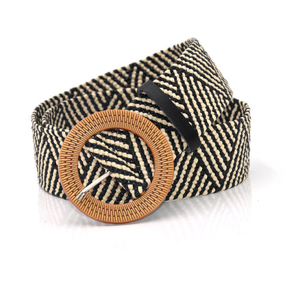 Woven belt Wood-colored square buckle belt