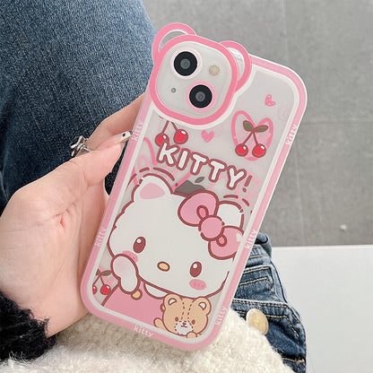 Apple 15 Pro Bear Ears Hello Kitty iPhone 12/11 Full Cover Cartoon