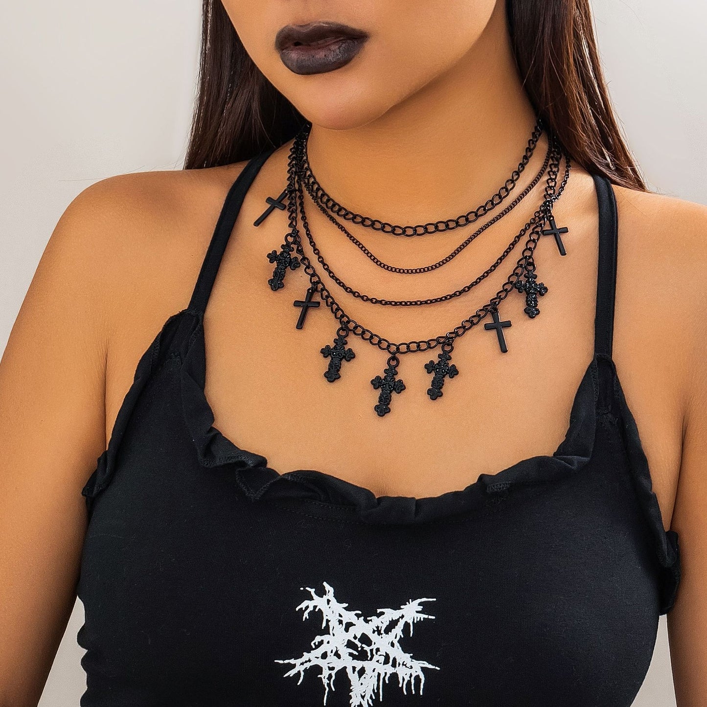 Halloween Multi-Layer Cross Tassel Necklace