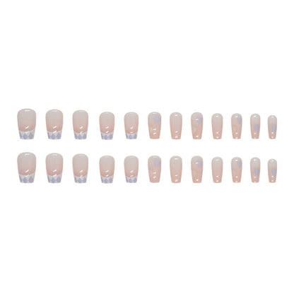 Short Ballet French Blue Heart Fake Nails