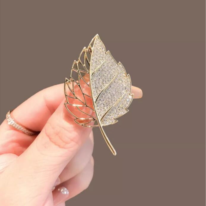 High-end full diamond leaf brooch