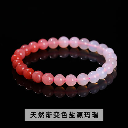 Peach Salt Source Agate Round Bead Bracelet