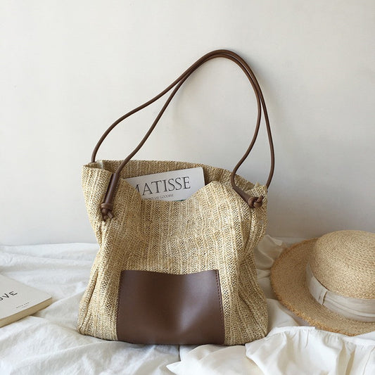 Vintage Woven Tote Bag Straw Beach Bag