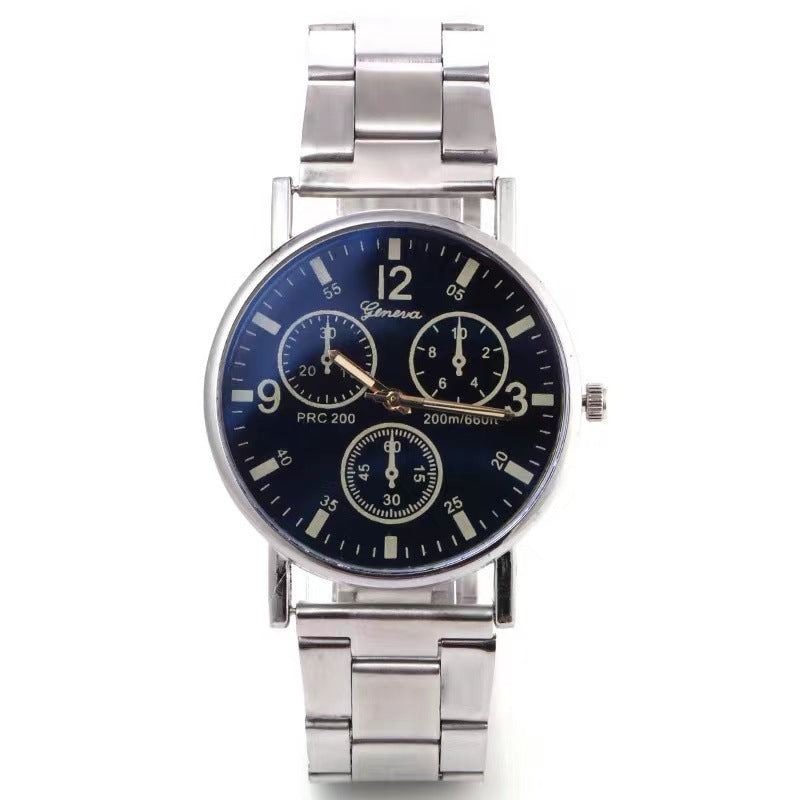 Faux Three-Eye Men's Steel Band Watch