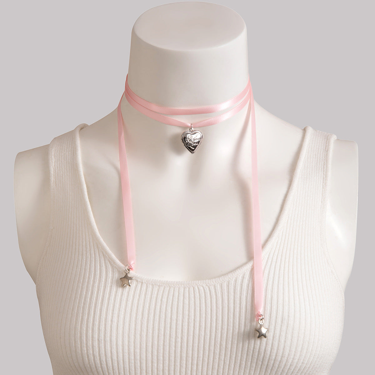 Ribbon bow long choker necklace