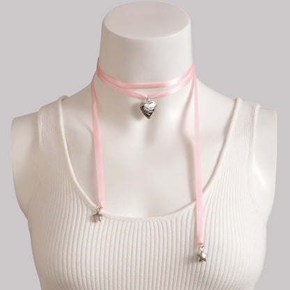 Ribbon bow long choker necklace