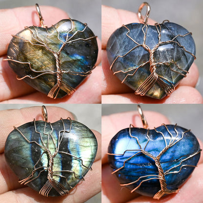 Wrapped Tree of Life Glitter Heart Pendant Stone