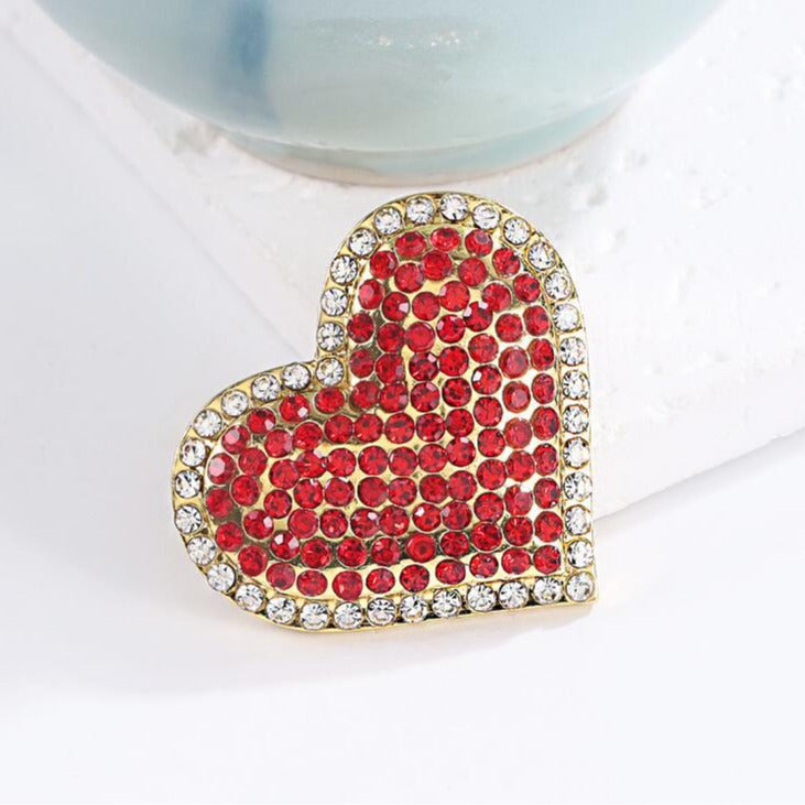 Red Rhinestone Love Brooch Female