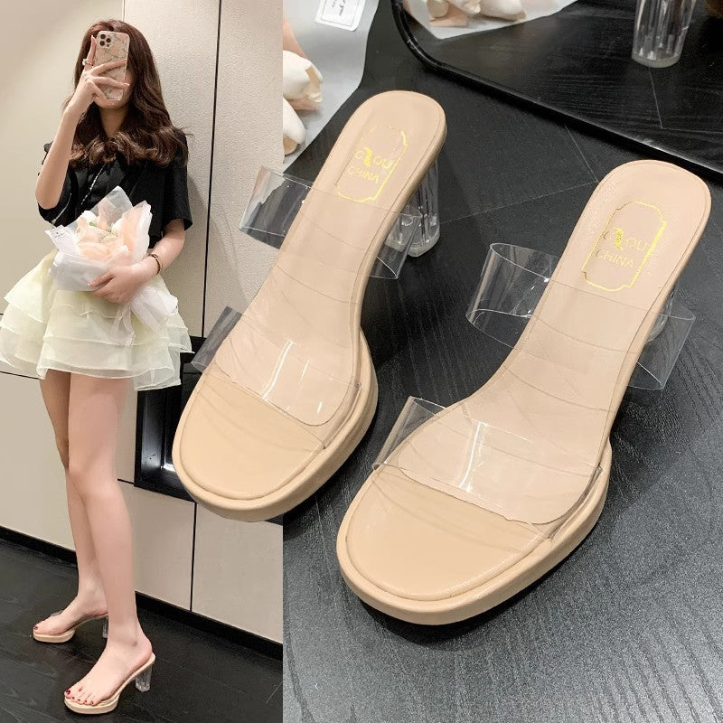 Transparent crystal high heel cool slippers