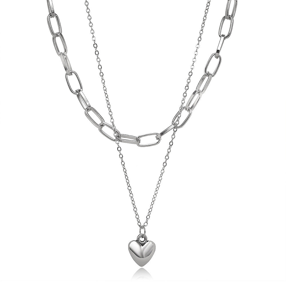 Heart Pendant Statement Chain Necklace