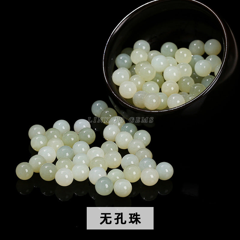 Hetian jade half-hole round beads handmade loose beads