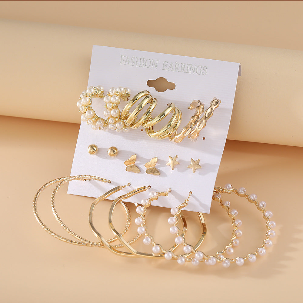 New Retro Pearl Women's Earrings 9-piece Set