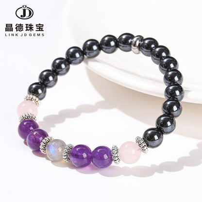 Natural black gallstone with amethyst powder crystal bracelet.