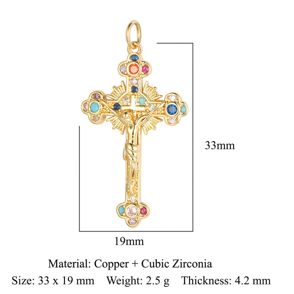 Cross jadeite copper zircon pendant.