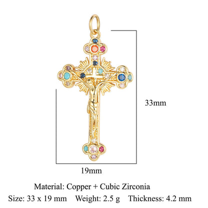 Cross jadeite copper zircon pendant.